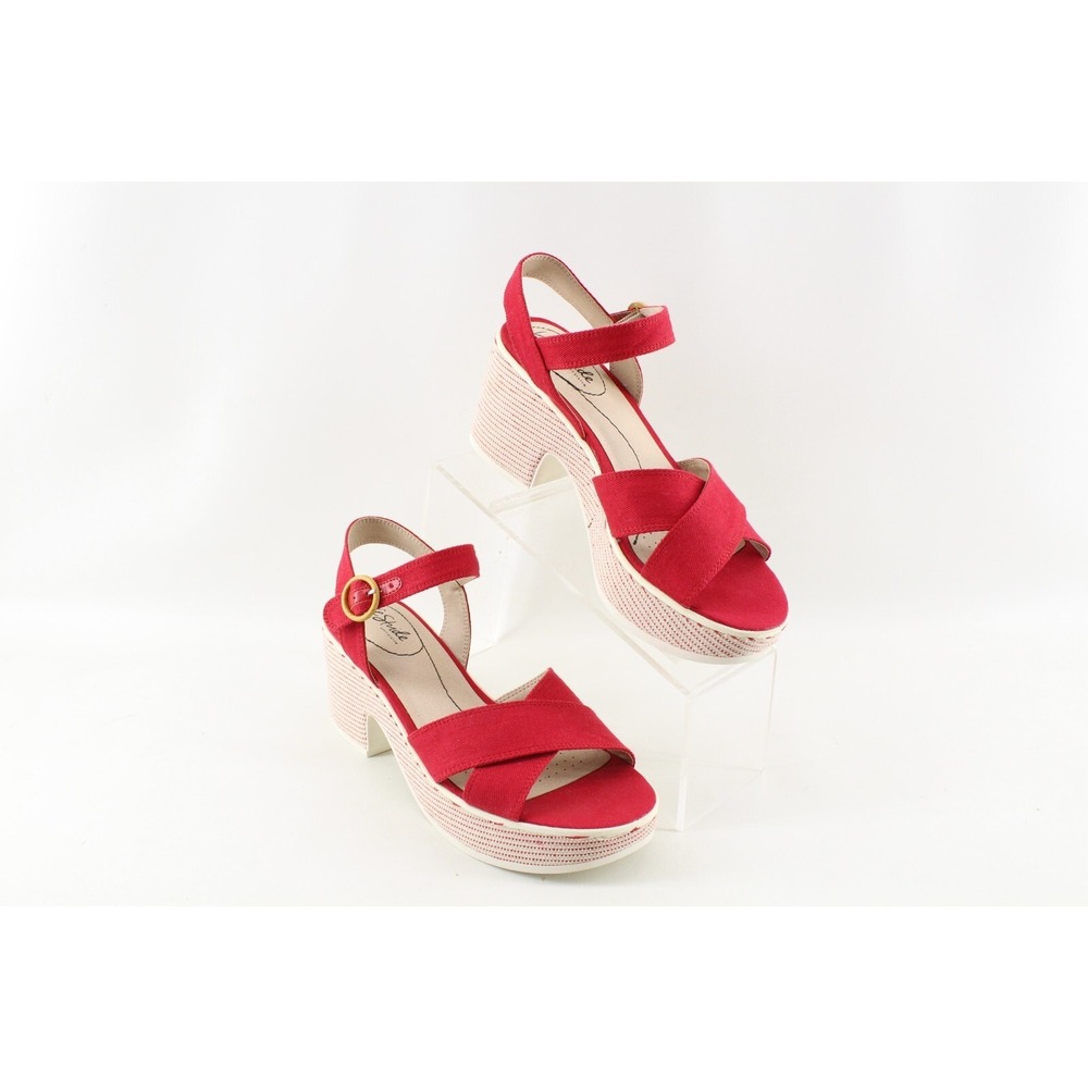 LifeStride Womens Peachy Red Fabric Ankle Strap Platform Sandal Heels Size 8M US